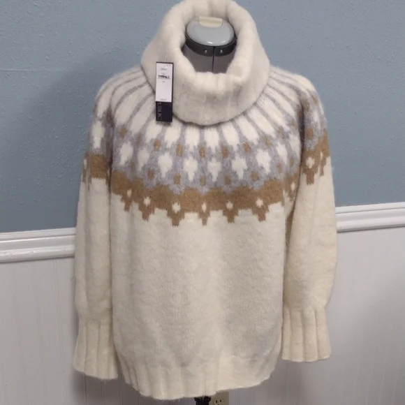 NEWBanana Republic51% Alpaca Cream Turtleneck Bosque Oversized Fair Isle Sweater - Picture 1 of 13
